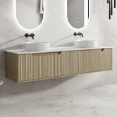 Nueva Bathware Lilinoe 1800mm Natural Oak Wall Hung Double Vanity with Stone Countertop