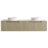 Nueva Bathware Lilinoe 1800mm Natural Oak Wall Hung Double Vanity with Stone Countertop