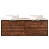 Nueva Bathware Olomana 1200mm Walnut Woodmatt Wall Hung Double Vanity with Stone Countertop