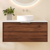 Nueva Bathware Olomana 900mm Walnut Woodmatt Wall Hung Single Vanity with Stone Countertop