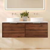 Nueva Bathware Olomana 1200mm Walnut Woodmatt Wall Hung Double Vanity with Stone Countertop