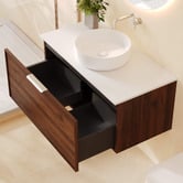 Nueva Bathware Olomana 900mm Walnut Woodmatt Wall Hung Single Vanity with Stone Countertop