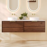 Nueva Bathware Olomana 1500mm Walnut Woodmatt Wall Hung Double Vanity with Stone Countertop