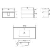 Nueva Bathware Laulea 900mm Wall Hung Single Vanity with Ceramic Countertop