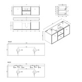 Nueva Bathware Palila 1500mm Matte White Wall Hung Double Vanity with Stone Countertop