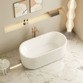 Nueva Bathware Salem Oval Acrylic Freestanding Bath with Brushed Gold Wall Mixer Set