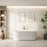 Nueva Bathware Salem Oval Acrylic Freestanding Bath with Brushed Gold Wall Mixer Set