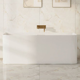 Nueva Bathware Bessemer Rectangular Acrylic Back to Wall Bath with Antique Brass Wall Mixer Set