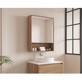 Nueva Bathware Horizon 600mm Light Oak Mirrored Shaving Cabinet with Open Shelf