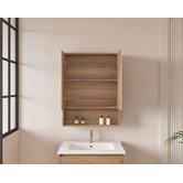 Nueva Bathware Horizon 600mm Light Oak Mirrored Shaving Cabinet with Open Shelf