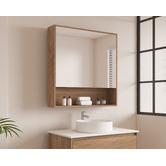 Nueva Bathware Horizon 750mm Light Oak Mirrored Shaving Cabinet with Open Shelf