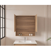 Nueva Bathware Horizon 750mm Light Oak Mirrored Shaving Cabinet with Open Shelf