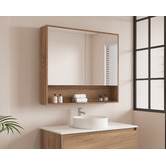 Nueva Bathware Horizon 900mm Light Oak Mirrored Shaving Cabinet with Open Shelf