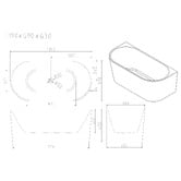 Nueva Bathware Muse 1190mm Gloss White Acrylic Back to Wall Bath with Overflow