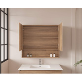 Nueva Bathware Horizon 900mm Light Oak Mirrored Shaving Cabinet with Open Shelf