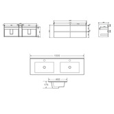 Nueva Bathware Horizon 1500mm Light Oak Wall Hung Double Vanity