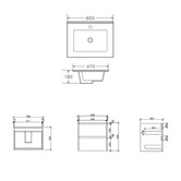 Nueva Bathware Horizon 600mm Light Oak Wall Hung Vanity