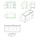 Nueva Bathware Byron 1200mm Light Oak Freestanding Double Vanity with Removable Kickboard