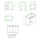 Nueva Bathware Byron 750mm Light Oak Freestanding Vanity with Removable Kickboard