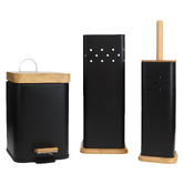 Eco Basics 3 Piece Square Toilet Roll Holder, Brush &amp; Bin Set