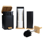 Eco Basics 3 Piece Square Toilet Roll Holder, Brush &amp; Bin Set