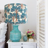 Campana Collective Coastal Palms Turquoise Cotton Lamp Shade