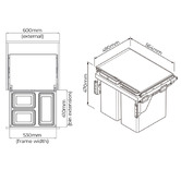Higold 56L Triple Slide Out Concealed Waste Bin