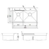 Higold Belle Luxe 820mm Double Stainless Steel Kitchen Sink &amp; Accessories Package