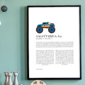 Tiny Tots Prints Zodiac Sagittarius Child Monster Truck Printed Wall Art