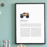 Tiny Tots Prints Zodiac Virgo Child Monster Truck Printed Wall Art