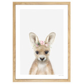 Tiny Tots Prints Baby Kangaroo Rose Crown Printed Wall Art