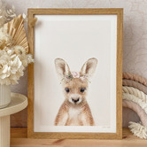 Tiny Tots Prints Baby Kangaroo Rose Crown Printed Wall Art