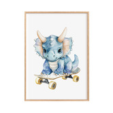 Tiny Tots Prints Triceratops with Skateboard Paper Print Wall Art