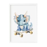 Tiny Tots Prints Triceratops with Skateboard Paper Print Wall Art