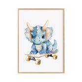 Tiny Tots Prints Triceratops with Skateboard Paper Print Wall Art