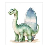 Tiny Tots Prints Brachiosaurus with Surfboard Paper Print Wall Art