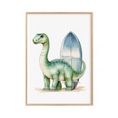 Tiny Tots Prints Brachiosaurus with Surfboard Paper Print Wall Art