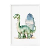 Tiny Tots Prints Brachiosaurus with Surfboard Paper Print Wall Art
