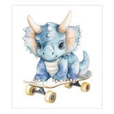 Tiny Tots Prints Triceratops with Skateboard Paper Print Wall Art
