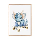 Tiny Tots Prints Triceratops with Skateboard Paper Print Wall Art