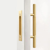 Bayside Luxe Toorak Brass Sliding Door Handle &amp; Flush Plate Set