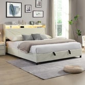 Cassington Home Winsted Upholstered Gas Lift Storage Bed with LED
