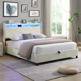 Cassington Home Winsted Upholstered Gas Lift Storage Bed with LED