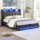 Cassington Home Bates Upholstered Gas Lift Storage Bed with LED