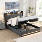 Cassington Home Bates Upholstered Gas Lift Storage Bed with LED