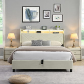 Cassington Home Winsted Upholstered Gas Lift Storage Bed with LED