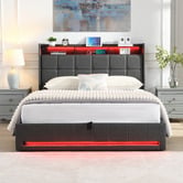 Cassington Home Bates Upholstered Gas Lift Storage Bed with LED