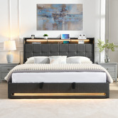 Cassington Home Bates Upholstered Gas Lift Storage Bed with LED
