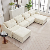 Cassington Home Felicie 4 Seater Chenille Modular Sofa &amp; Ottoman Set