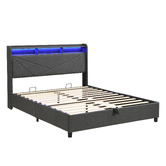 Cassington Home Winsted Upholstered Gas Lift Storage Bed with LED